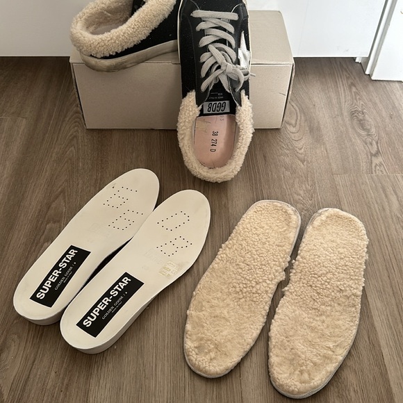 Golden Goose Black Glitter Super-Star Sabot Shearling Lined Sneakers Size 38 - Picture 7 of 8